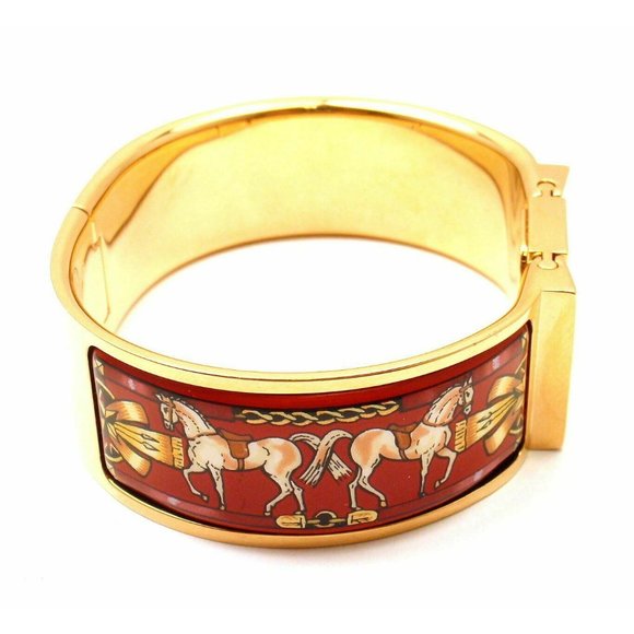 Auth Hermes Loquet Red Horse Equestrian Motif Bangle Bracelet Ladies Watch - Picture 2 of 6